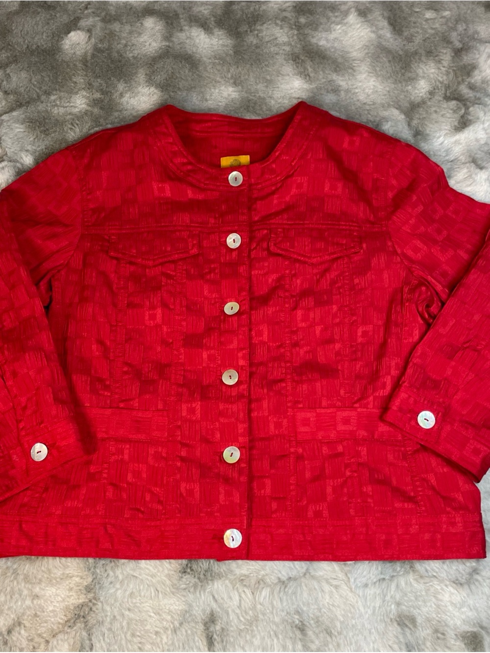 Ruby Rd. Bright Red Textured Button-Up Jacket-0221